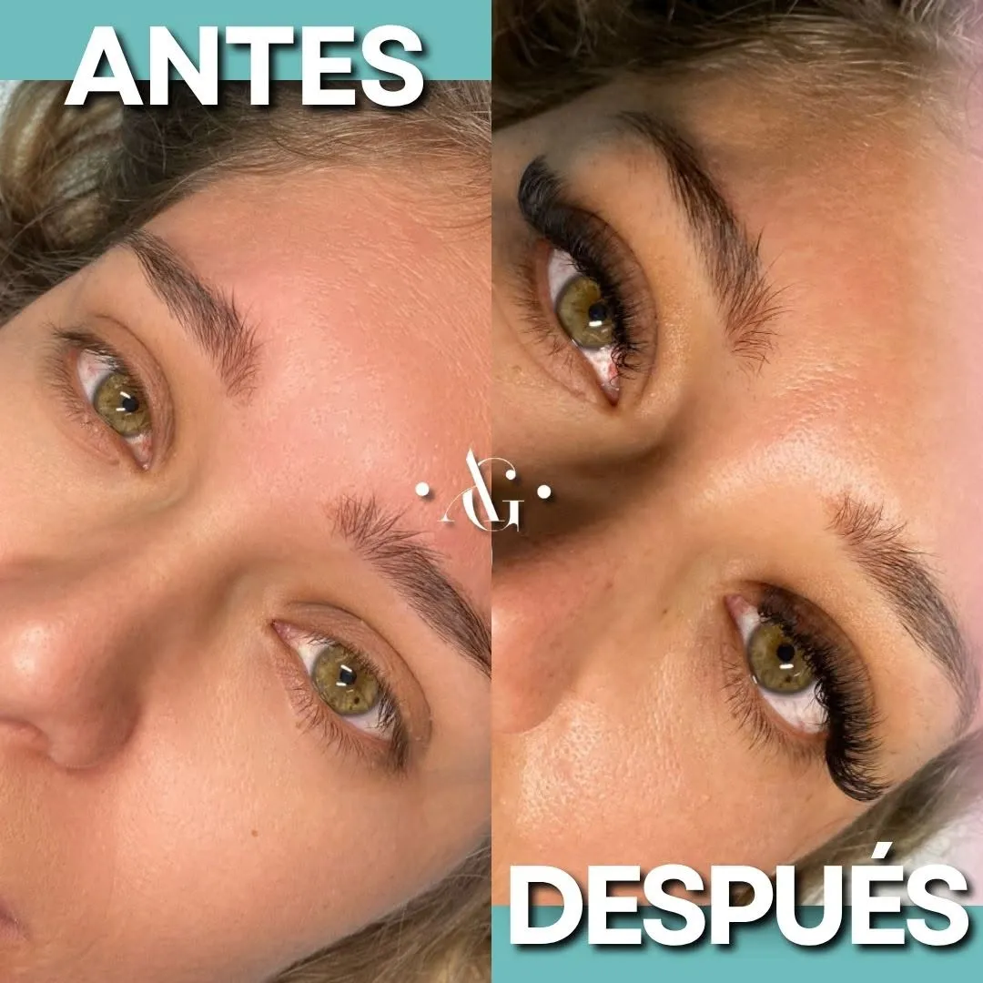 Before and after of brow design with eyelash extensions