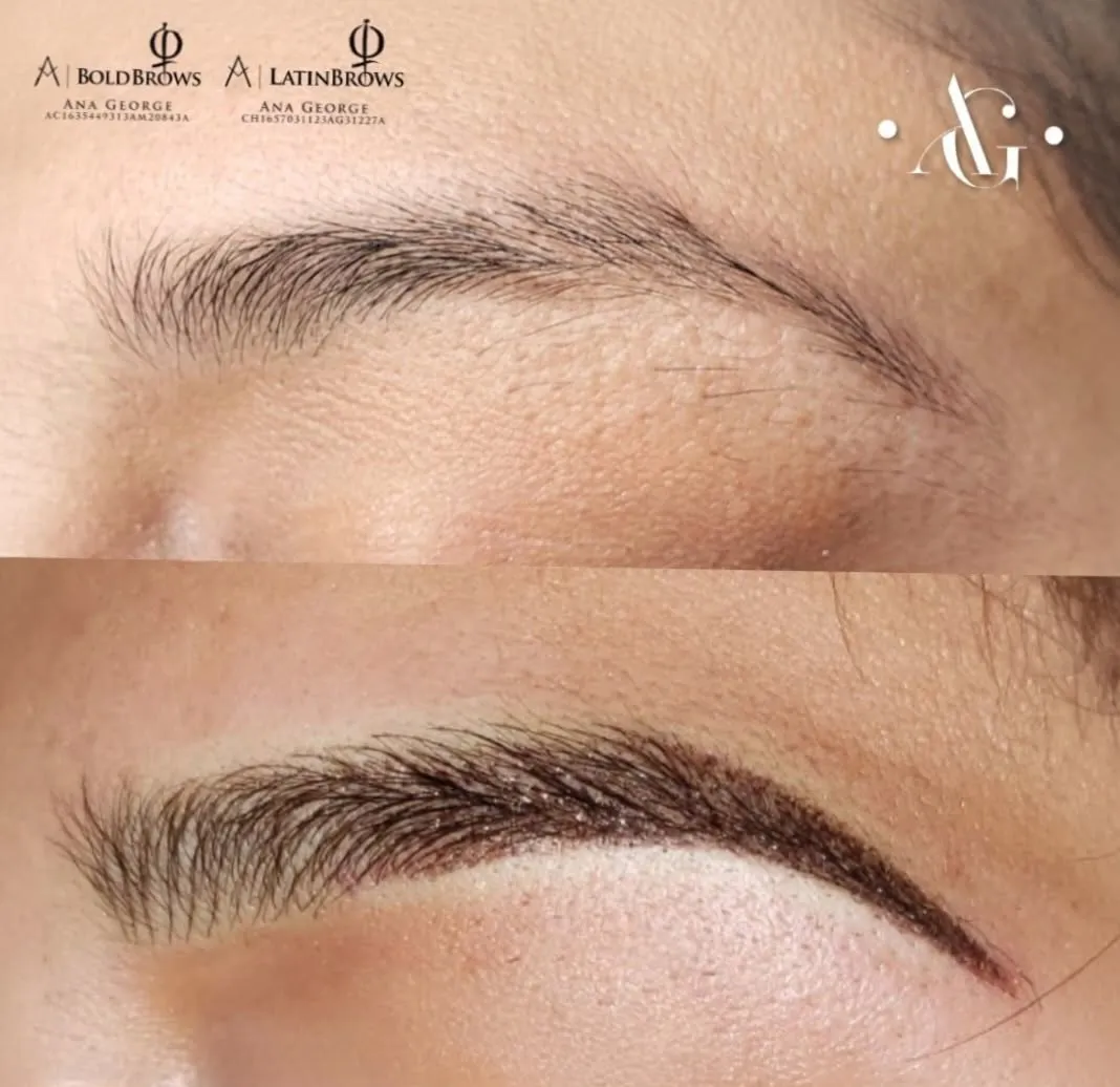 Before and after brows using the Bold Brows and Latin Brows techniques